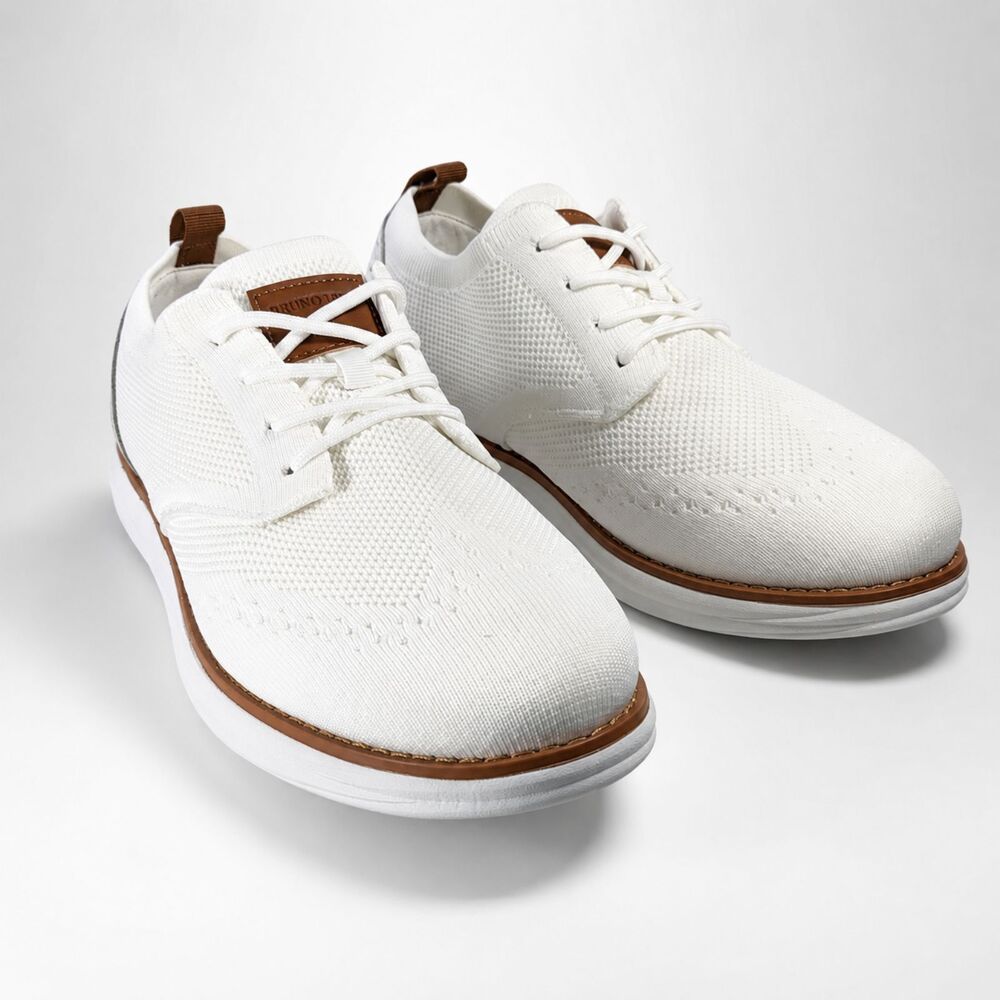 Bruno Marc Men’s 9.5 White Knit Oxford Casual Dress Shoes Lace Up